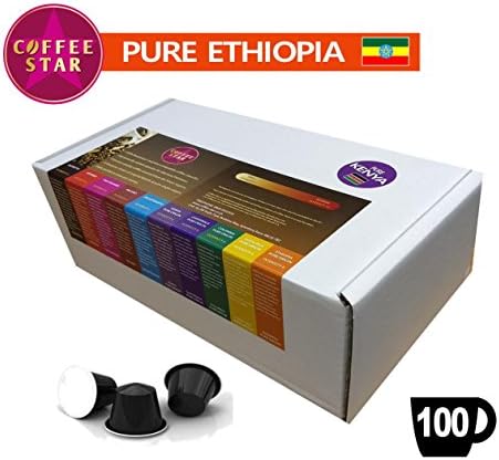 100 Coffeestar Ethiopia Single Origin Nespresso Compatible Capsules - Classic Arabica Fragrant Rich Full Bodied - Intensity 8