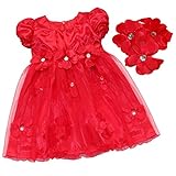FEESHOW Baby Girls' Christmas Petals Dress with Headband Outfit Set