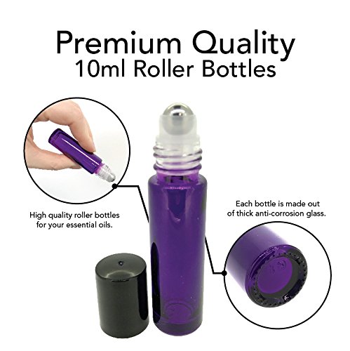 Got Oil Supplies 10ml Roller Bottles For Essential Oils - Includes 12 Free Emoji Lid Stickers, Rollerball Insert Tool & Pipette - 6 or 12 Packs In Multiple Colors (12 Pack, Purple)