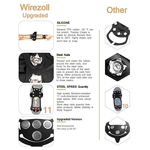Wirezoll Ice Cleats, Stainless Steel Traction Cleats, Portable Walk Spikes Crampons for Walking, Jogging, Hiking, Mountaineering Ice Snow Grips