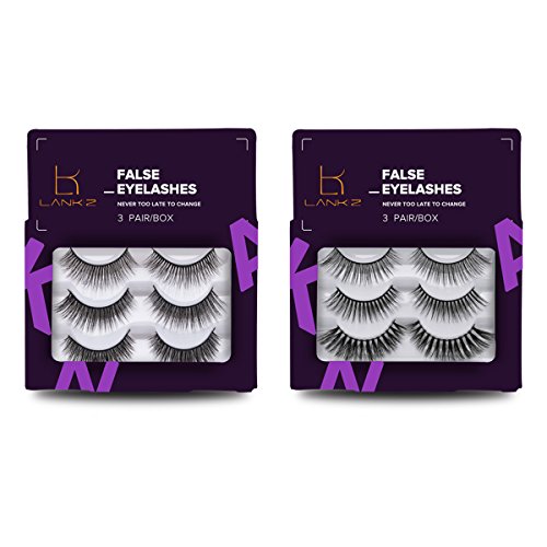 False Eyelashes Pack 3D Black Soft Natural Long Fake Thick Eye Lashes Strips Halloween Eyelashes for Women 6 Pairs/2 Pack by LANKIZ