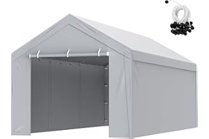 VEVOR Carport Replacement Canopy Cover Top + Side Wall 12 x 20 ft, Garage Tent Shelter Tarp Heavy-Duty Waterproof & UV Protected, Easy Installation with Ball Bungees,Grey (Frame Not Included)