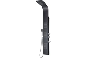 ANZZI Shower Panel 66" Body Massage 3-Jetted Shower Panel System with Heavy Rain Shower and Spray Wand in Black, Rainfall Waterfall Tower System with Handheld Shower (SP-AZ056)