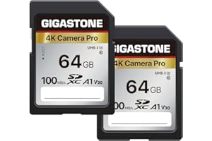 【5-Years Data Recovery】 GIGASTONE 64GB SD Card 2-Pack, 4K Camera Pro, A1 V30 SDXC Memory Card 4K UHD Video Compatible with Ca