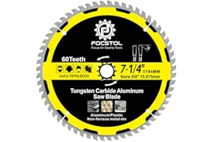 7-1/4 Inch Aluminum Cutting Circular Saw Blade - FOCSTOL 60 Tooth TCG Non-Ferrous Metal Cutting Blade with 5/8 Inch Arbor for