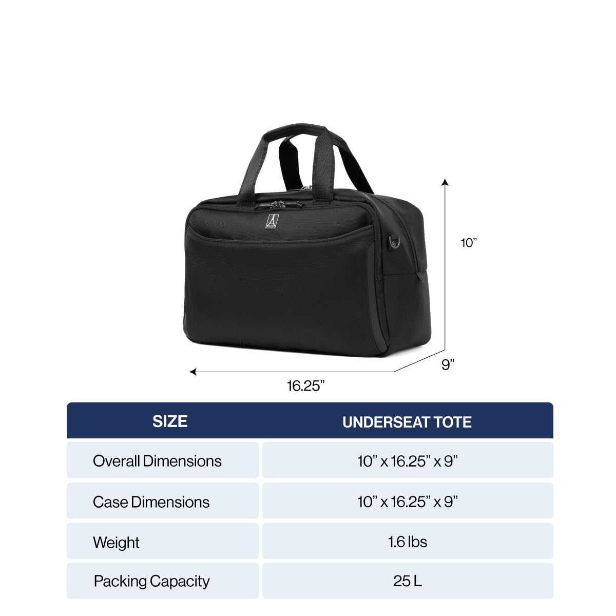 Travelpro Crew Classic Lightweight Softside Luggage, Underseat Travel Tote Bag, Men and Women, Black