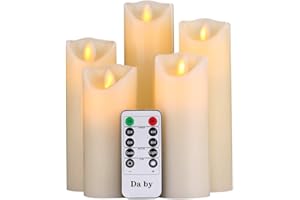 Flameless Candles Da by 5" 6" 7" 8" 9" Set of 5 Realistic Dancing LED Flickering Wick for Parties,Home,Public Elegant Events,