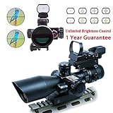 WhaleStone 2.5-10x40 Tactical Rifle Scope Dual Illuminated Mil-dot with Red Laser, Rail Mount and 4 Reticle Red and Green Dot Open Reflex Sight with Weaver