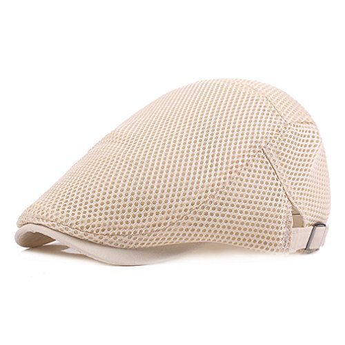 RICHTOER Men Breathable Mesh Summer Hat Newsboy Beret Ivy Cap Cabbie Flat Cap (Beige)