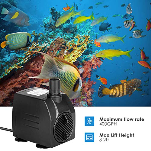 AsFrost 400GPH Submersible Water Pump, Fountain Pump with 8.2ft High Lift, Ultra Quiet 25W Outdoor Fountain Water Pump with 6.2ft Power Cord, 3 Nozzles for Aquarium, Fish Tank, Pond, Hydroponics - Thumbnail 5
