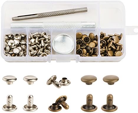 YMAISS 60 Sets Leather Rivets Double Cap Rivets with Fixing Tool Kit for Leather Craft Repairing Decoration, 2 Color 1 Size,Tubular