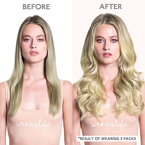WENNALIFE Adhesive Hair Extensions Natural Hair, 35 cm, 50 g, 20 Pieces, Aschblond bis Goldblond und Platinblond, Remy Hair Extensions Human Hair