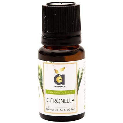 Anveya Citronella Essential Oil, 100% Natural & Pure, 15ml, for Hair & Skin Care, Mosquito Repellent, Refreshing Aroma