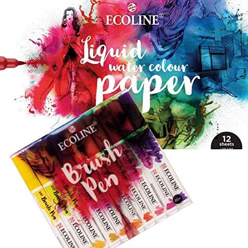 Ecoline Brush Pen Coloring Set Mit 10 Pens and Liquid Water Color Paper 12 Pages