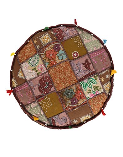 RAJRANG Traditional Cotton Brown Indian Ottoman Pouf Cover Patch Work Floral Foot Stool Ottoman for Kid Outdoor Pouffe Seating