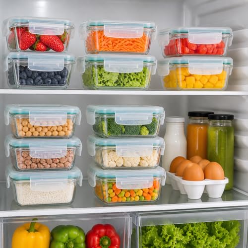 Kit 3 Potes Herméticos de Vidro com Tampa Vedação Silicone 370ml 640ml 1040ml – Livre de BPA, Vai ao Forno, Micro-ondas e Lava-louças Organizador