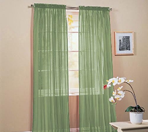 Onestopshop's 4pc Sage Voile Sheer Panel Drape Curtain for Your Window Fully Stitched and Hemmed 55x63" Each Panel