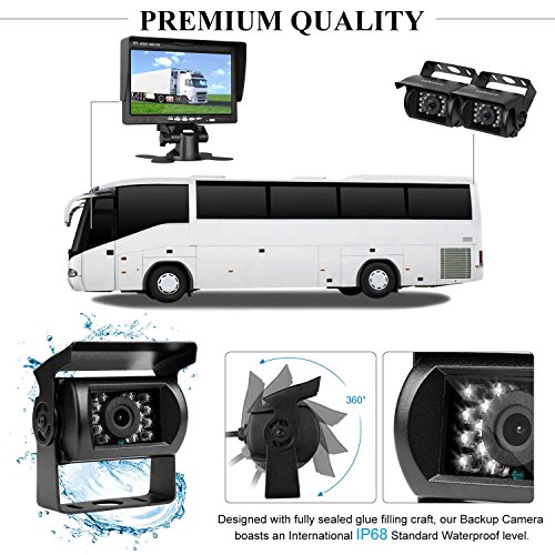 LeeKooLuu HD 720P Dual Backup Cameras and 7'' TFT Monitor System for RV/Van/Trailer/Truck/SUV/Bus/Motorhome IP68 Waterproof Night Vision Plug to Cigaratte Lighter/Single Power - Thumbnail 4
