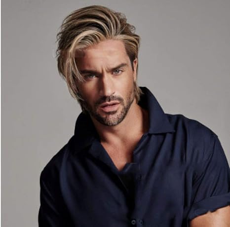 Amazon Co Jp ヨーロッパとアメリカンメンズウィッグミックスブラウンショートストレートヘアファッション高温シルクショートストレートヘアウィッグヘッドギア ホーム キッチン