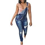 Rambling Fashion New Womens Denim Ripped Hole Bib