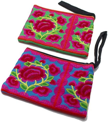 2 Hmong Wallet Bag Hill Tribal Flower Travel Pouch Thailand Handmade