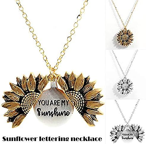 You Are My Sunshine Open Locket Sunflower Pendant Necklace Lettering Necklace
