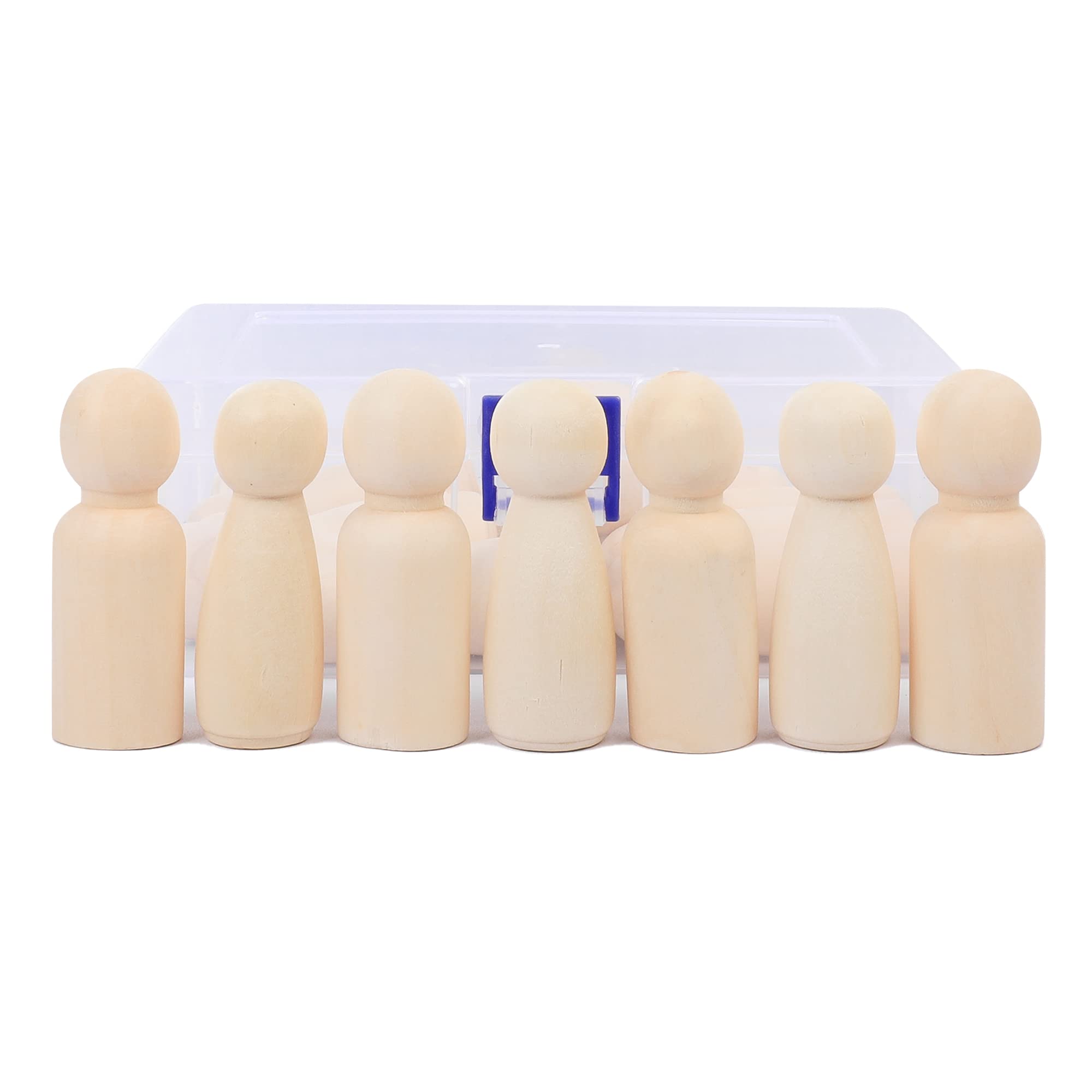 KTHZI Wooden Peg Dolls - 20 Pack of 65MM Big Plain Figures With Storage Case, Perfect for DIY, Painting, Craft, Art & Decoration