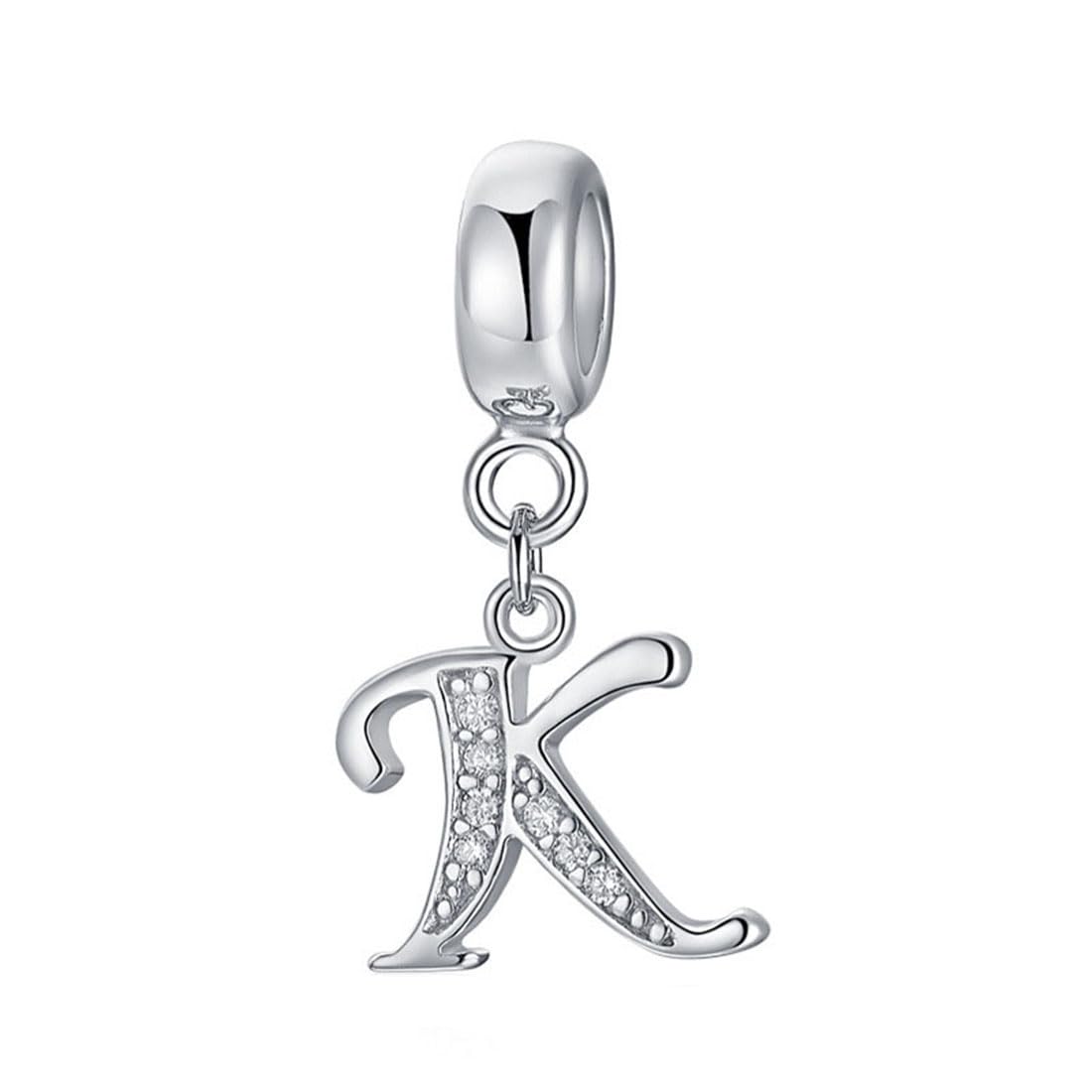 925 Sterling Silver Letter Charm Beads Alphabet Charms K Charm Anniversary Charm Words Charm fits Pandora Charms Bracelet (K)