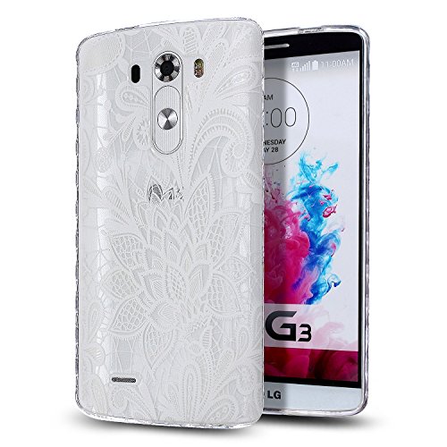 LG G3 Case,LG G3 TPU Case,ikasus [Scratch-Proof] Ultra Thin Crystal Clear Rubber Gel Transparent TPU Soft Silicone Bumper Case with Shockproof Protective Case for LG G3,White Lace Flower