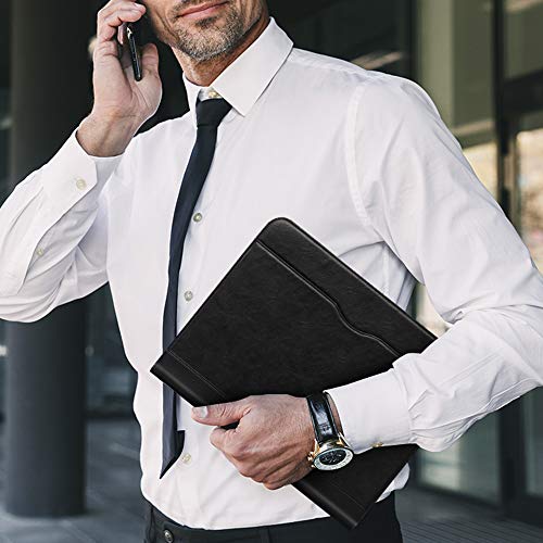Portfolio Padfolio Case, Skycase Business Portfolio Folder, Zippered Conference Folder Document Organizer with Letter Size Clipboard, Document/Tablet Sleeve(Up to 12.9'' Tablet) and Card Holders Black