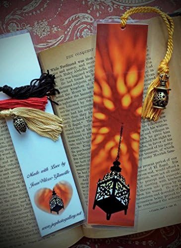 Moroccan Lantern Nights Dancing Flame Glow Lamp Fire Candle Photo Laminated Bookmark w/ Bronze Lantern Charm Fine Art Photography Bookmark