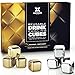 Whiskey Stones Luxury Gift Set - Stainless Steel Rocks 4 Gold + 4 Silver Combo - Reusable Ice Cubes with Barman Tongs and Freezer Tray | by Southern Chill