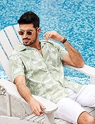 COOFANDY Men Cotton Linen Shirts Short Sleeve
