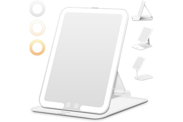 Auxmir Rechargeable Travel Makeup Mirror, Portable Travel Lighted Makeup Mirror with 3 Color Modes Dimmable, Compact Slim Tab