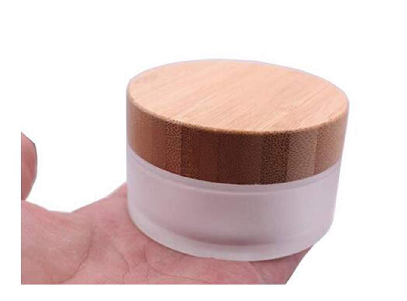 VASANA 100g/100ml/3.4oz Frosted Glass Cosmetic Cream Jar Bottle Refillable Glass Face Cream Pot Cosmetics Container With Bamboo lids and Inner Liners For Travel DIY Sample Eyeshadow Essential Oils