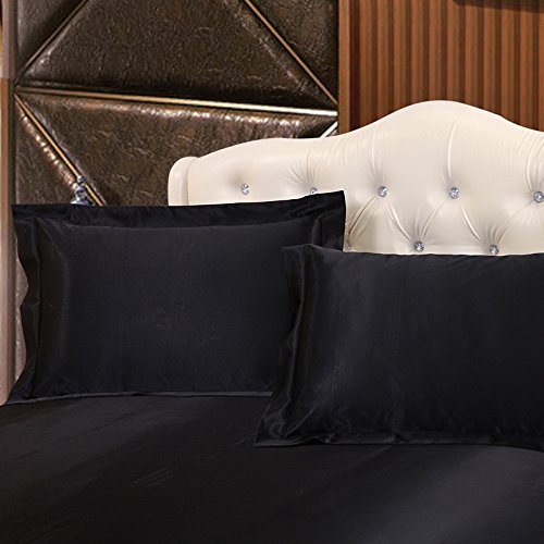 Black Silk Pillowcase, Include 2 Standard Pillowcases, Envelope Closure, Prevent Side Sleeping Wrinkles, Have Good Dreams