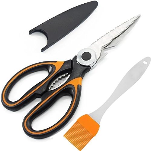Kitchen Shears Bouns a BBQ Brush, Multifunction Kitchen Scissors with Blade Cover