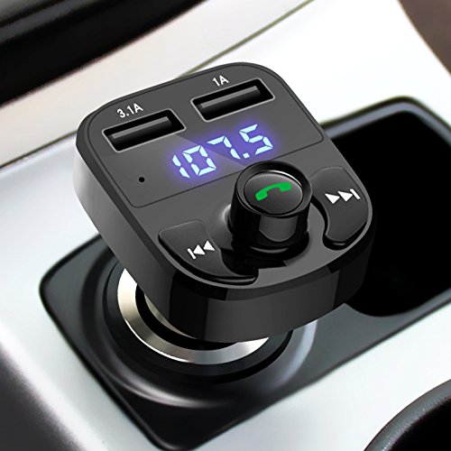 MIYA Bluetooth FM Transmitter, Wireless Car Music Player Dual USB Car Charger with LED Display Radio Adapter Car Kit Support SD/TF Card Hands-Free Calling Compatible iPhone Samsung Smartphones