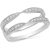 Dazzlingrock Collection 0.22 Ctw 14K Real Solid Gold Round Natural Diamond Anniversary Wedding Band Guard Double Ring