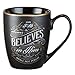 Christian Art Gifts Black Stoneware Coffee Mug with Gold Rim for Women and Men – 12 oz. Lead and Cadmium-free Coffee and Tea Mug with Inspirational Bible Verse: Whoever Believes In Him - John 3:16