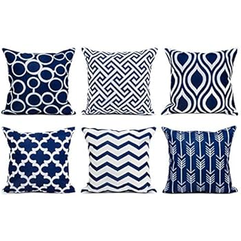 Top Finel 100% Durable Canvas Square Decorative Throw Pillows Cushion Covers Pillowcases for Sofa 1 Set of 6,18×18 Inch-Navy