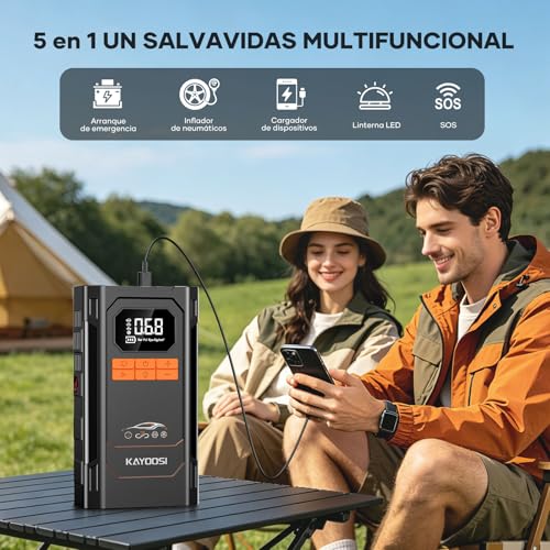 Kayoosi Arrancador de Batería de Auto Portátil 4000A, Compresor de Aire 150 PSI, 29800mAh, 10 en 1 Jumper para Carro 12V para 10L Diésel, para Autos, Motos, SUV, con Luz LED 600LM