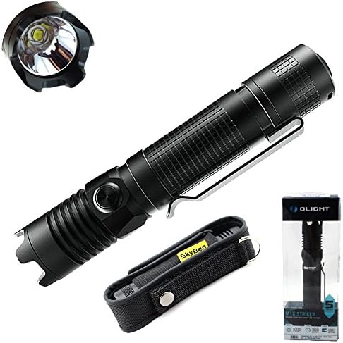 Olight M1X Striker Flashlight 1000 Lumens Cree XM-L2 LED Flashlight Double Switch Tail Switch Tactical Flashlight with Attack Head with SKYBEN Holster