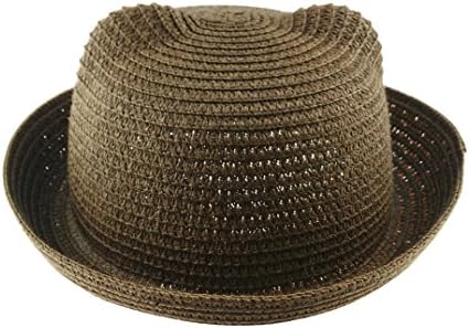 Baby Summer Spring Straw Sun Hat Kids Fashion Women Cute Lovely Cat Ear Lovely Beach Cap (Brown)