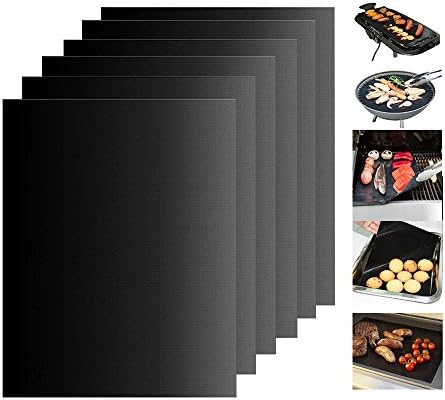 VOIMAKAS BBQ Grill Mat, Set of 6 Black Cooking Mat 100% Non-Stick Non-Toxic Reusable and Easy Clean FDA Certification For Home Cooks and Grilles 12.99" x 15.74" ¡­