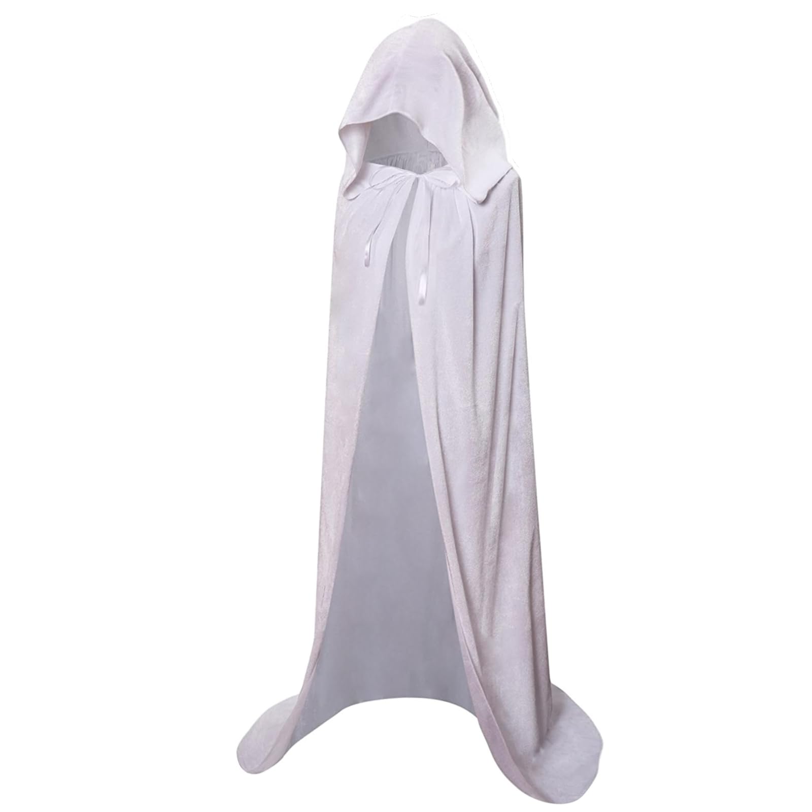 Hooded Cloak Long Velvet Cape for Adult Christmas Halloween Cloak Costumes Hooded Cape Masquerade Dress Up 55inch(White-140CM)