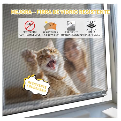 HOFUDON Magnetic Window Mosquito Net 130 x 150 cm, Fibreglass Reinforced DIY Cuttable, Easy Installation Without Drilling, Easy to Clean, Magnetic Mosquito Net for Sliding Windows (Grey Mesh)