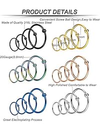 YOVORO - 24 piercings de acero inoxidable de 0.71 oz, para cartílago, oreja, tragus, joyería corporal