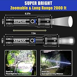 KEPEAK Flashlight High Lumens Rechargeable, 10000