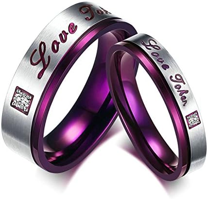 DOLOVE Promise Rings 2 Pcs Wedding Rings Engraved Love Token Stainless Steel Rings Women Men 4/6 MM Rings